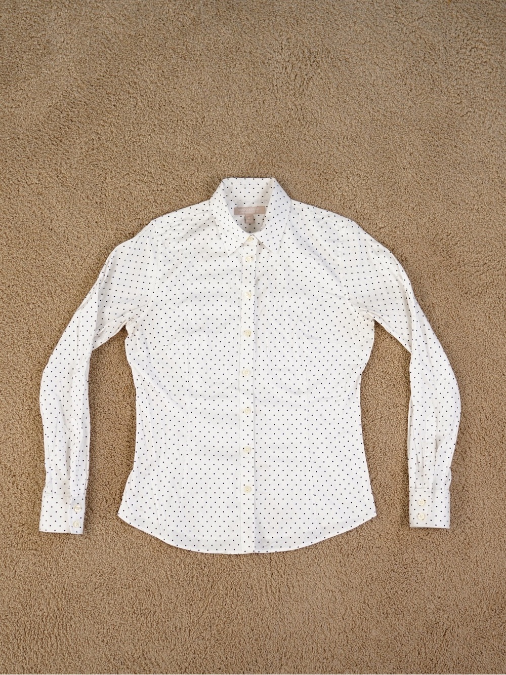 Banana Republic White Button-Up Shirt with Black Micro Dot Print